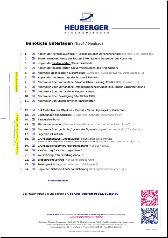 HEUBERGER Finanzdienste Unterlagen für Kauf Neubau HEUBERGER Finanzdienste Unterlagen für Kauf Neubau